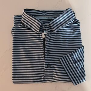 Levelwear Versaterm Polo Golf Athletic Collared Striped Blue Size Small